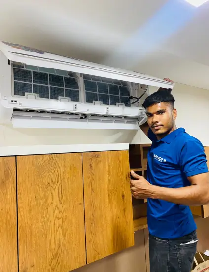 Sanchi Smart Care technician servicing AC in Ahmedabad